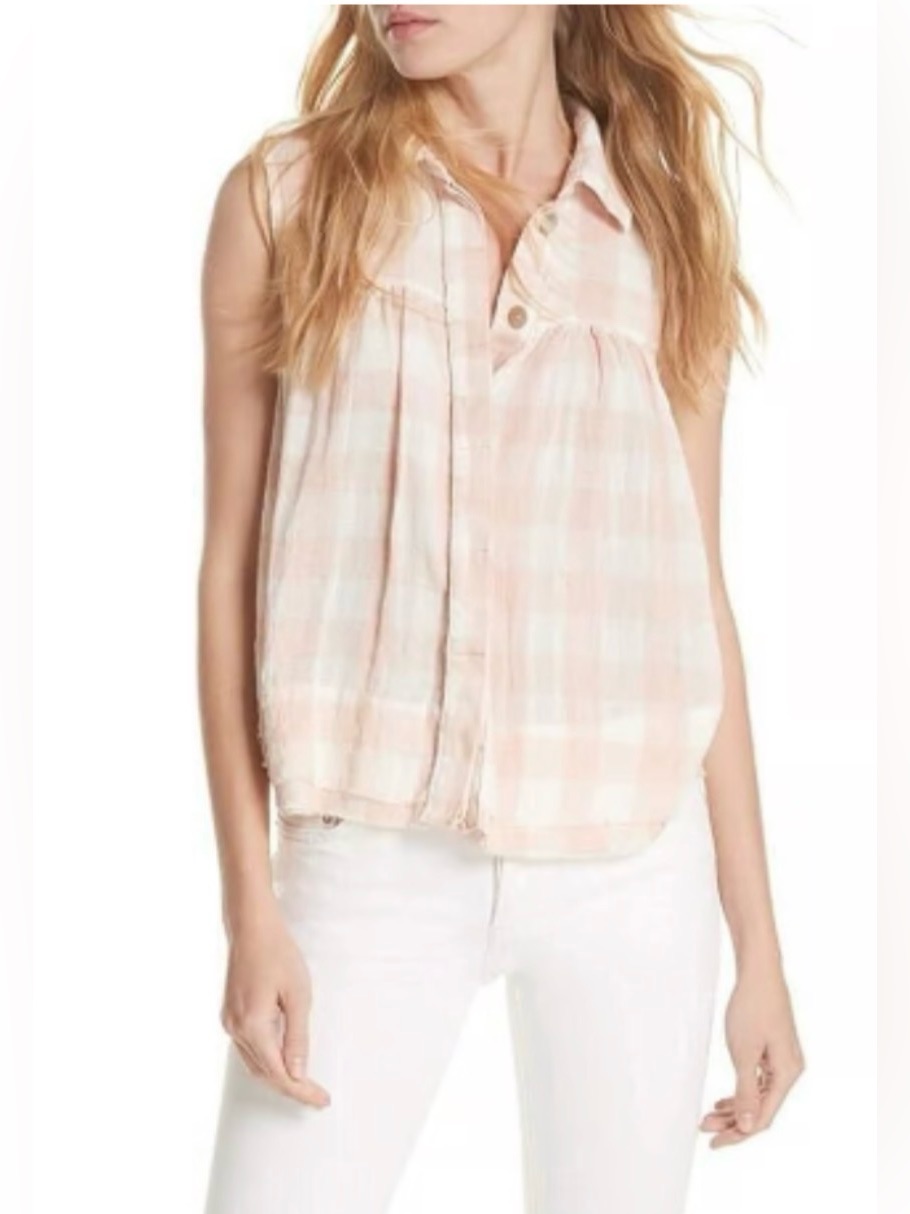 Free People Hey There Pink Button Up Collar Tank